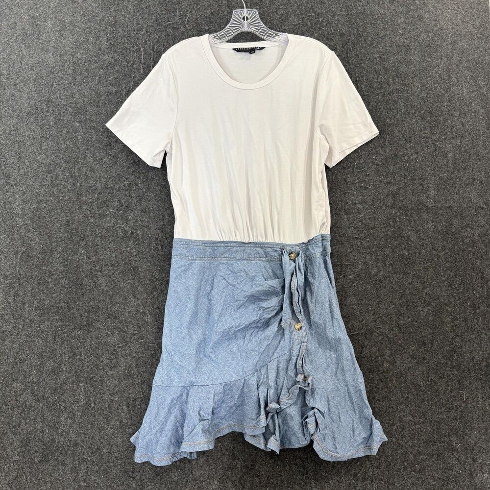 Veronica Beard Jeans Bari Dress Womens L Blue T-Shirt Fit & Flare Ruffle